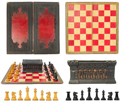 Lot 3 - A Staunton box wood and ebony chess set and board.