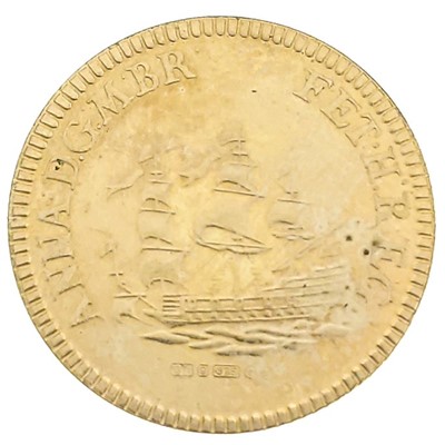 Lot 210 - A Queen Anne replica gold touch piece by Johnson Mathey, 1974.