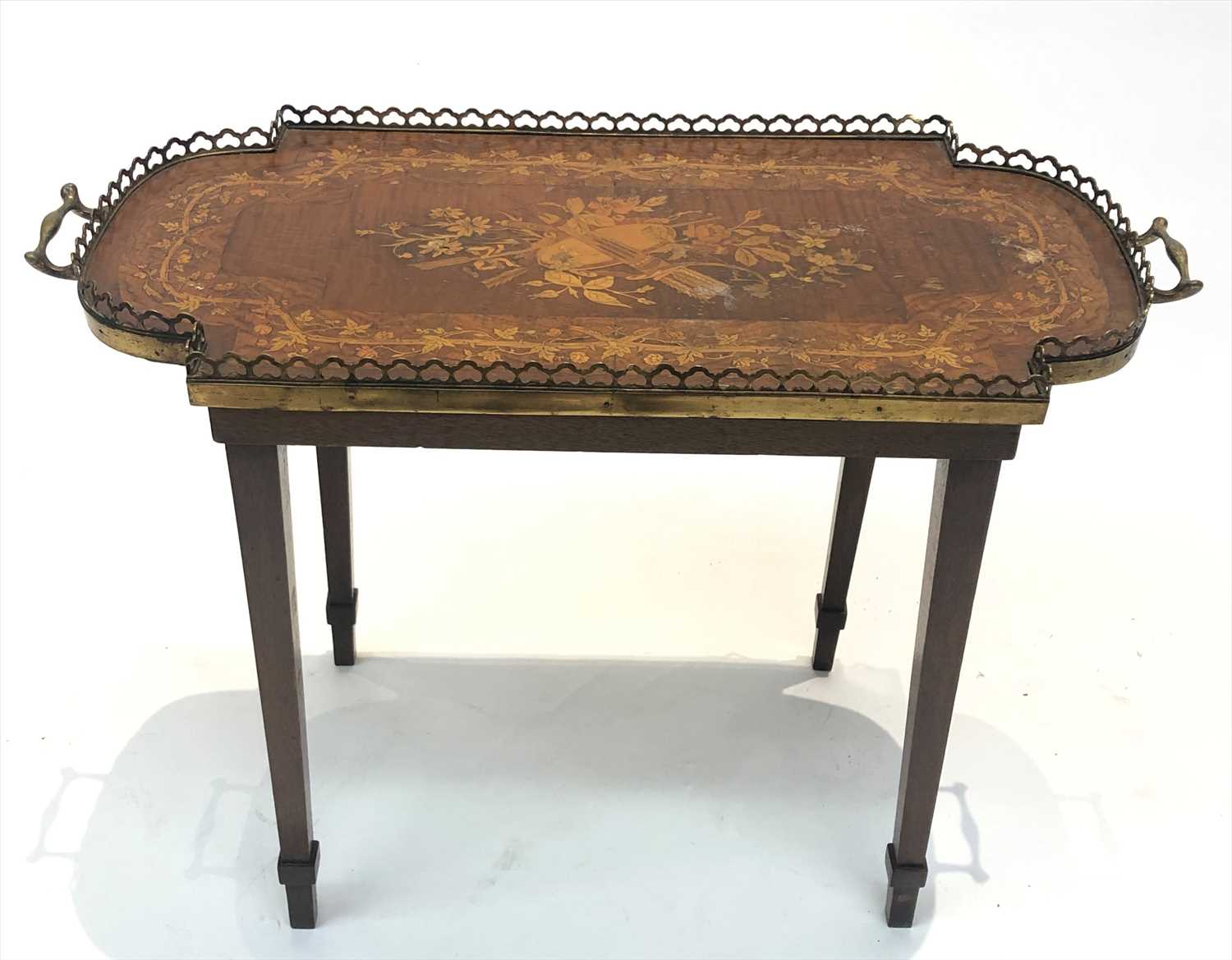 Lot 3350 - A marquetry inlaid tray, late 19th/early 20th...