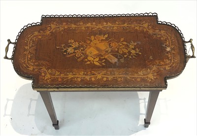 Lot 3350 - A marquetry inlaid tray, late 19th/early 20th...