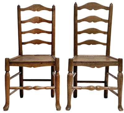 Lot 155 - A pair of 19th century ash and elm ladderback chairs.