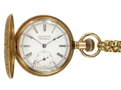Lot 32 - A Waltham 14ct gold cased full hunter lady's crown wind pocket watch.