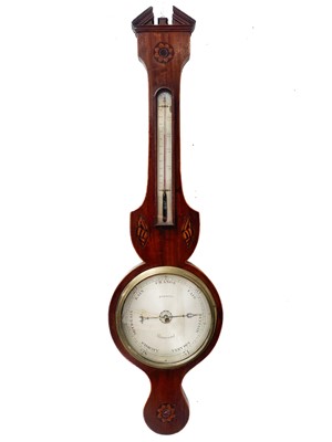 Lot 333 - A 19th century mahogany and boxwood inlaid wheel barometer.