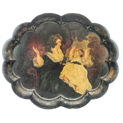 Lot 31 - A Victorian black lacquered papier mache tray.