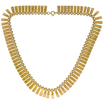 Lot 403 - A 9ct fringe collar with mat textured and cut finish.