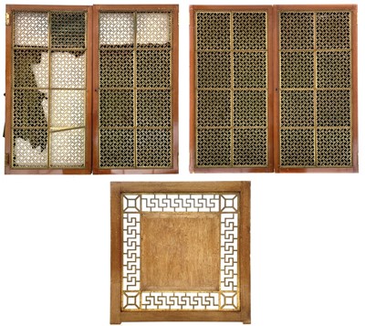 Lot 625 - Two pairs of cupboard doors with ornate gilt brass grilles