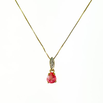 Lot 413 - A 9ct pink sapphire and diamond pendant necklace by Rocks & Co.