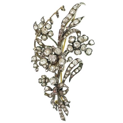 Lot 90 - An impressive Victorian silver and gold diamond foliate spray 'en tremblant' brooch.