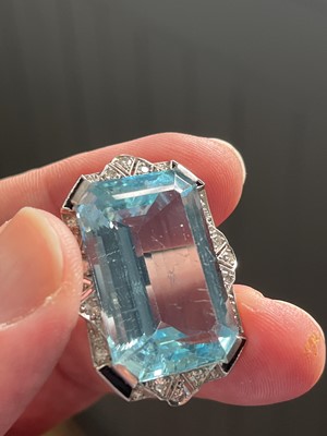 Lot 108 - An impressive Art Deco large aquamarine and diamond demi-parure.