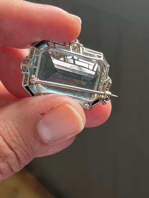 Lot 108 - An impressive Art Deco large aquamarine and diamond demi-parure.