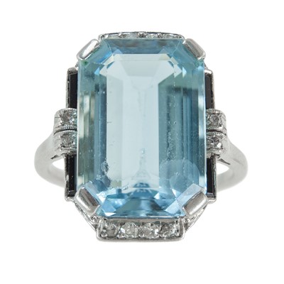 Lot 108 - An impressive Art Deco large aquamarine and diamond demi-parure.
