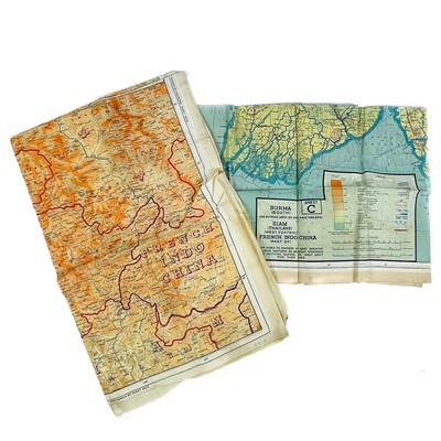 Lot 240 - WWII Silk Escape Maps Burma / India / Siam and stamps etc