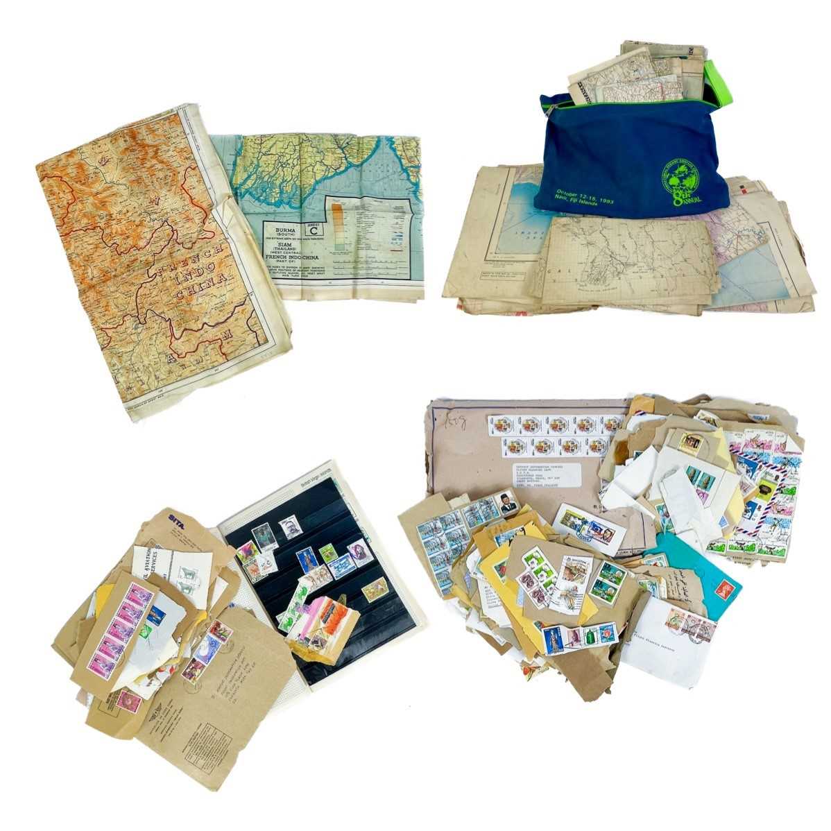 Lot 240 - WWII Silk Escape Maps Burma / India / Siam and stamps etc