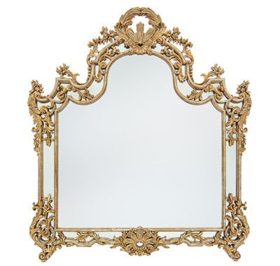 Lot 655 - A large gilt wood rococo style overmantle mirror.