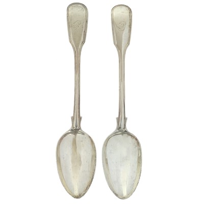 Lot 89 - A Victorian silver pair of fiddle thread pattern tablespoons by Benoni Stephens.