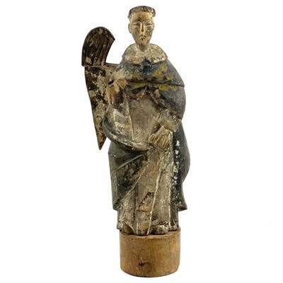 Lot 208 - A carved and painted pine figure of an Angel.