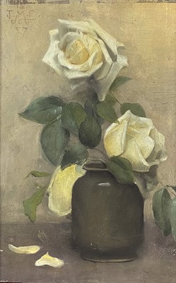 Lot 360 - Thomas Millie DOW 1848-1919 White roses in a vase.