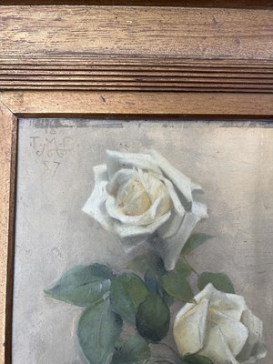 Lot 360 - Thomas Millie DOW 1848-1919 White roses in a vase.