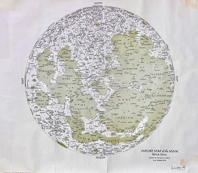 Lot 220 - A0 SIZED PRINT MAP OF THE MOON, PRODUCED BY AND SIGNED BY THE LATE SIR PATRICK MOOR