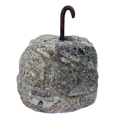 Lot 379 - A granite and wrought iron pilchard press stone.