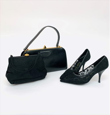 Lot 3079 - A pair of vintage 1950s lace cocktail stiletto...