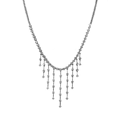 Lot 210 - A contemporary 18ct white gold diamond set fringe necklace.