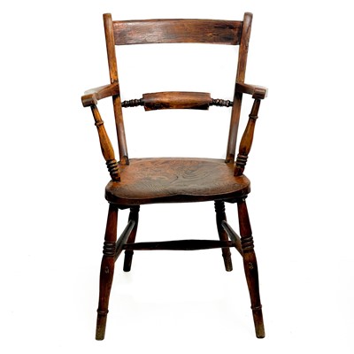 Lot 50 - A beech and elm Oxford type kitchen Windsor elbow chair.