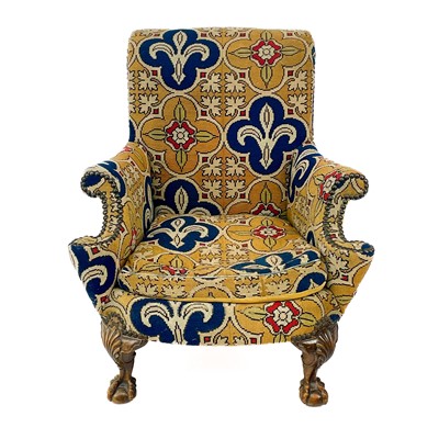 Lot 429 - A 20th century walnut framed armchair with tapestry upholstery.