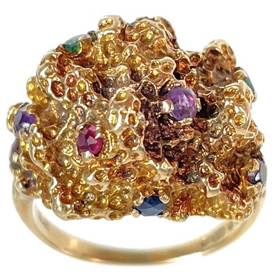 Lot 461 - A 1960's 9ct multi-gem nugget style ring.