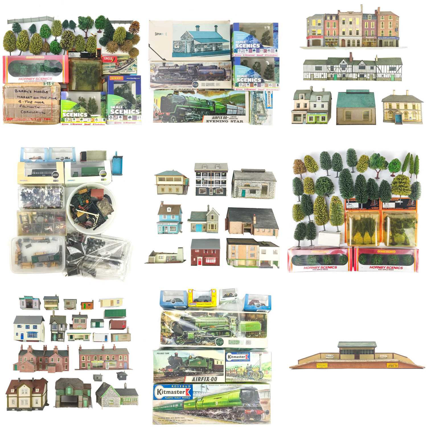 Lot 568 - Model Railway Accessories 00 Gauge including scenery, buildings, trees and model kits