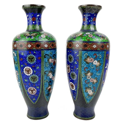 Lot 1057 - A pair of Japanese cloisonne vases, Meiji period.