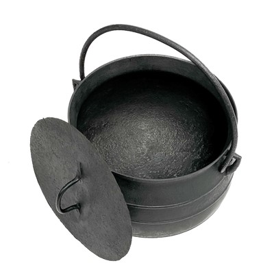 Lot 4 - A cast iron cooking cauldron and cover.