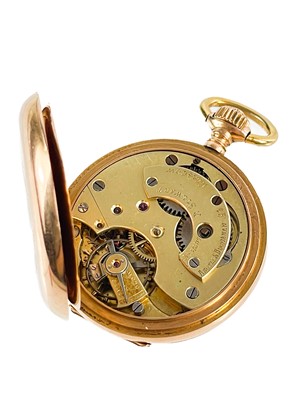 Lot 21 - A Victorian rose gold full hunter crown wind fob pocket watch.