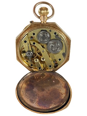 Lot 23 - A Swiss 14ct lady's cylinder fob pocket watch.