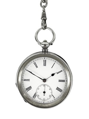 Lot 29 - A Swiss 935 silver cased key wind lever pocket watch with Albert watch chain and fob.