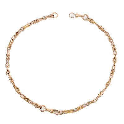 Lot 95 - A 15ct rose gold fancy link Albert watch chain.