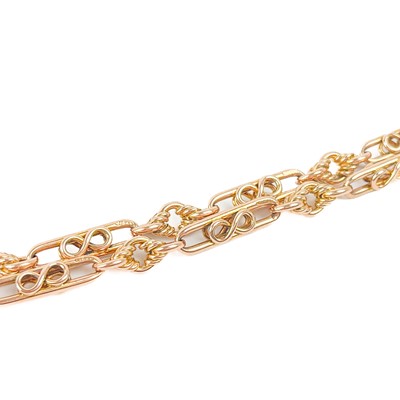 Lot 95 - A 15ct rose gold fancy link Albert watch chain.