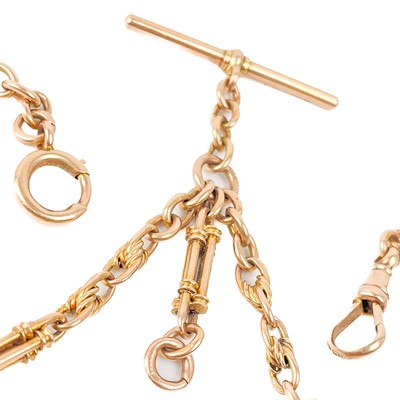 Lot 69 - A good 15ct rose gold fancy link double Albert watch chain.