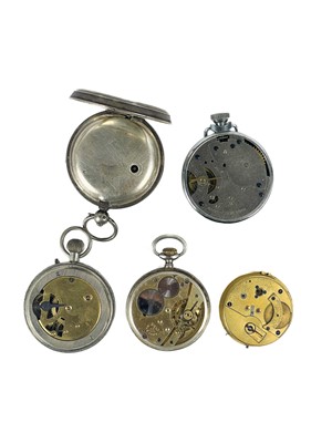 Lot 62 - A selection of four pocket watches and a pocket watch movement.