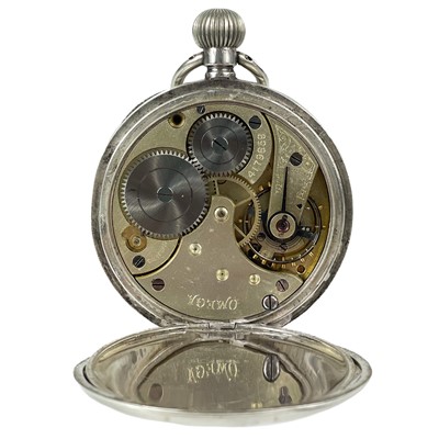 Lot 40 - An Omega silver cased crown wind open face lever pocket watch.