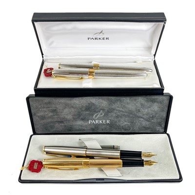 Lot 239 - A cased pair of Parker Sonnet fountain pens with 18k nibs.