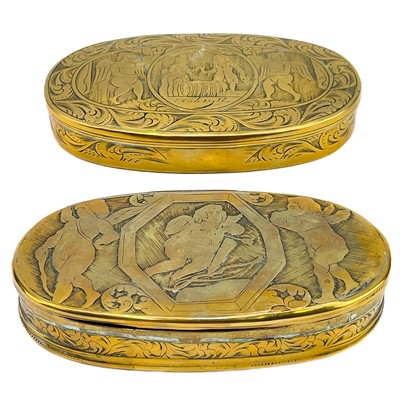 Lot 69 - A Dutch brass oval tobacco box.