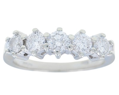 Lot 117 - A modern 18k white gold five-stone diamond ring.