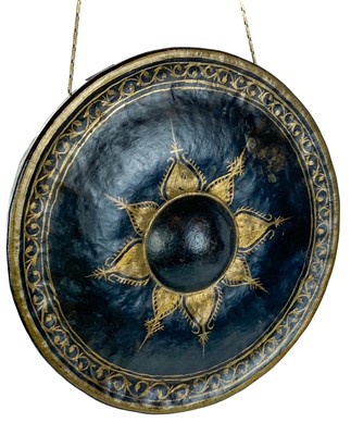 Lot 51 - An Anglo Indian bronze and gilt decorated gong, early 20th century.