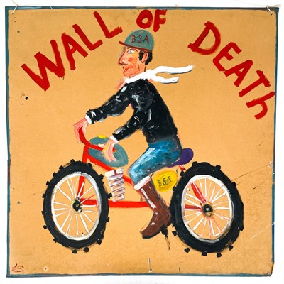 Lot 243 - A hand-painted wall of death sign by Simeon Stafford.