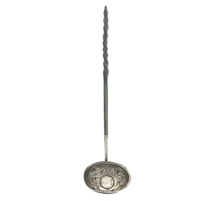 Lot 132 - A Georgian silver George I shilling coin set punch ladle.