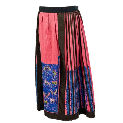 Lot 1354 - A Chinese silk embroidered cotton skirt, 19th century.