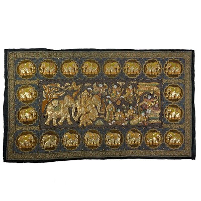 Lot 1471 - A Thai embroidered metal thread wall hanging, mid 20th century.