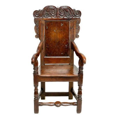 Lot 247 - A Yorkshire oak and inlaid wainscot chair.