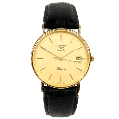 Lot 164 - A Longines Presence 9ct gold-cased gentleman's quartz wristwatch.